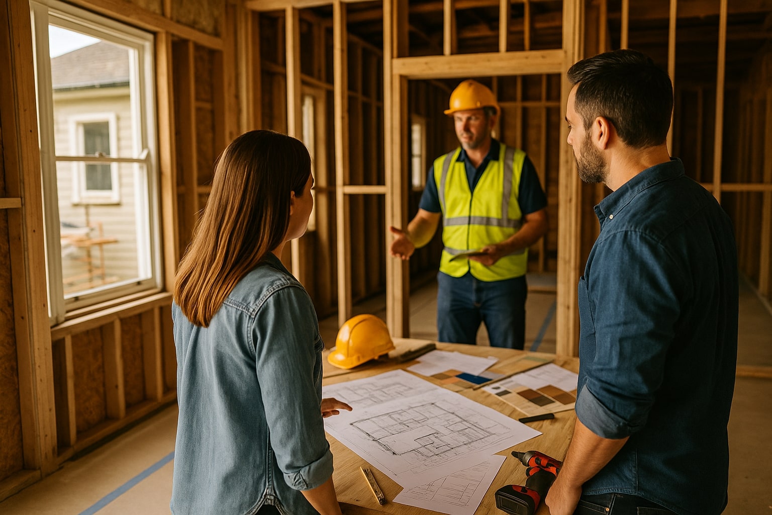 Homeowners Discussing Renovation Plans With Builder Inside a Partially Renovated Tauranga Home
