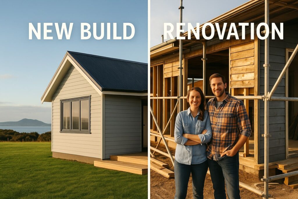 Modern New Build Beside a Kiwi Home Under Renovation with Happy Couple