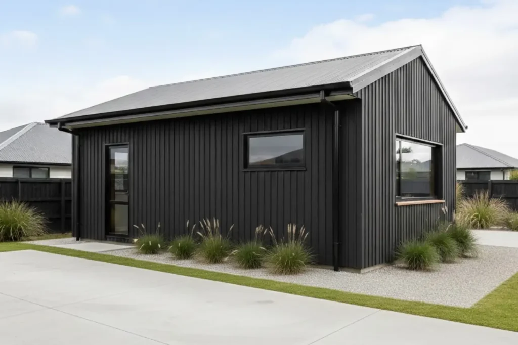 Modern Tiny Homes on a Christchurch property in New Zealand showcasing practical design and efficient living.