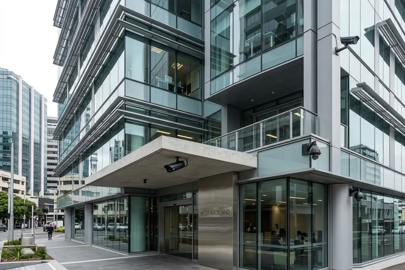 Commercial building secured with advanced CCTV Security Installation systems in New Zealand.