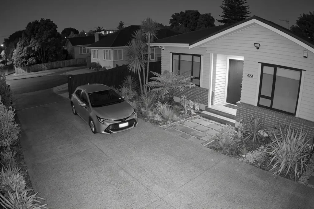Night vision footage from CCTV Security Installation showing residential property in New Zealand.