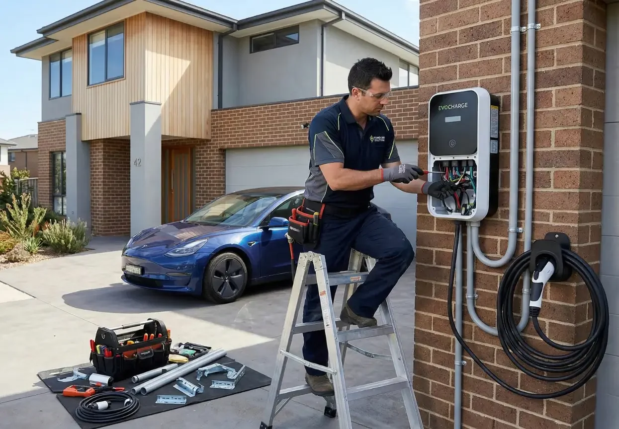 Technician performing EV Charger Installation at a residential property in New Zealand.