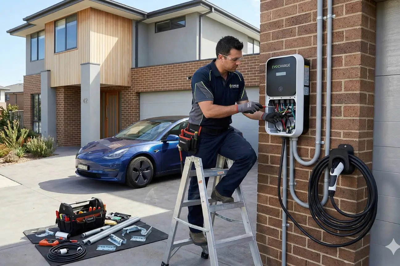 Technician performing EV Charger Installation at a residential property in New Zealand.