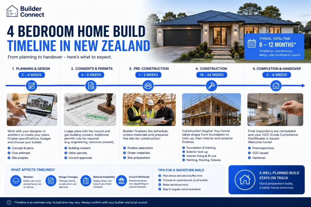 Timeline for building a 4-bedroom house in New Zealand