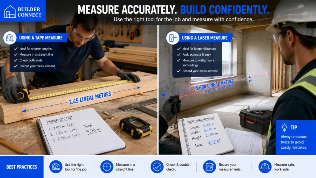 Accurate measuring techniques for calculating lineal metres in projects