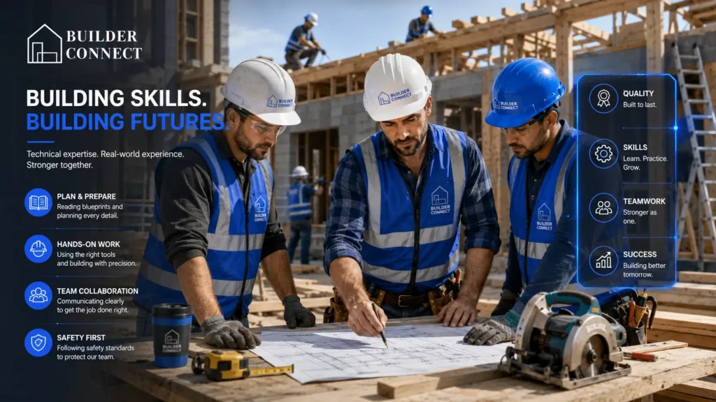 Different types of builders working on residential and commercial construction projects
