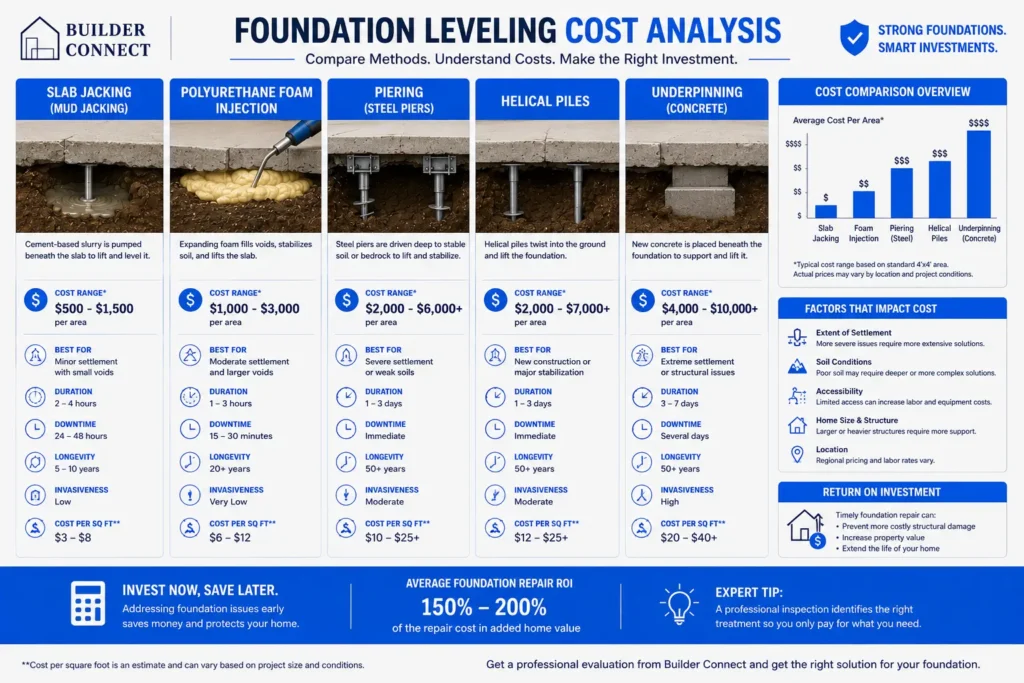 Estimated costs for different concrete foundation leveling methods