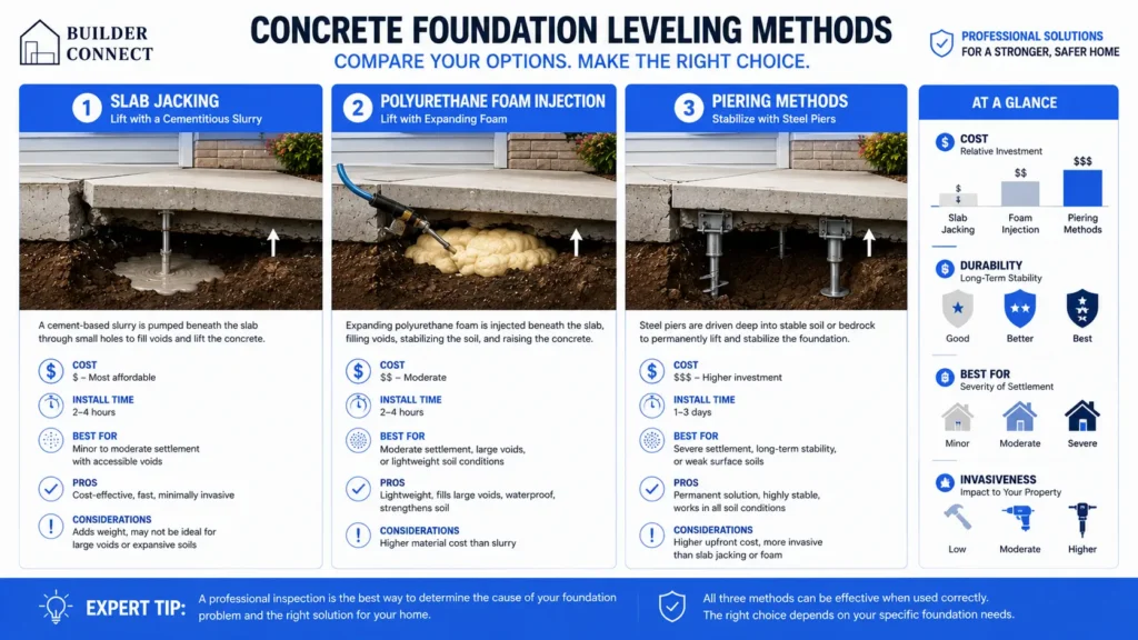 Comparison of common concrete foundation leveling methods