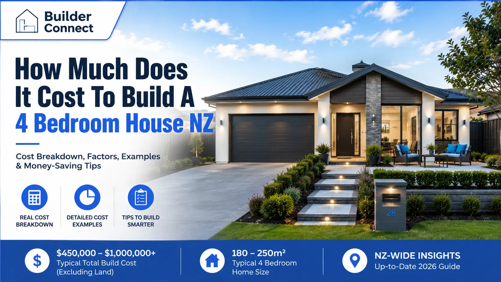 Modern 4-bedroom house in New Zealand showing realistic home-building costs and design