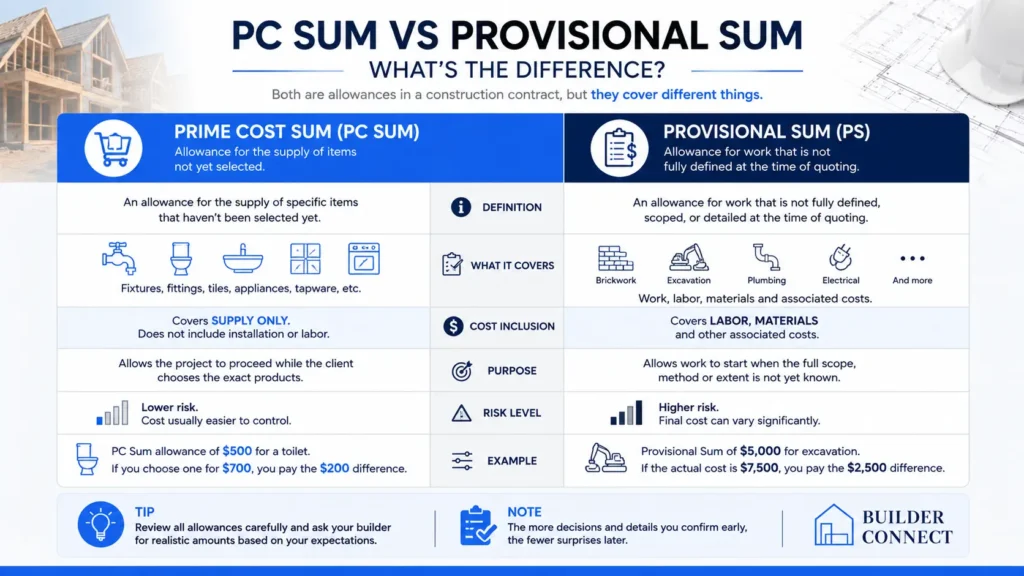 Difference between Prime Cost Sums and Provisional Sums in construction