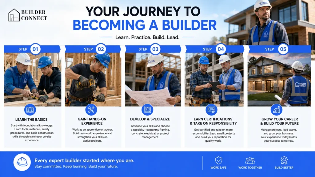 Step-by-step process of becoming a professional builder in the construction industry