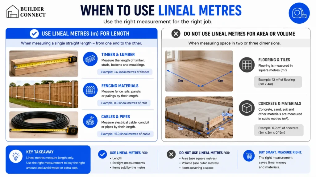Guide showing when to use lineal metre measurements for materials and projects