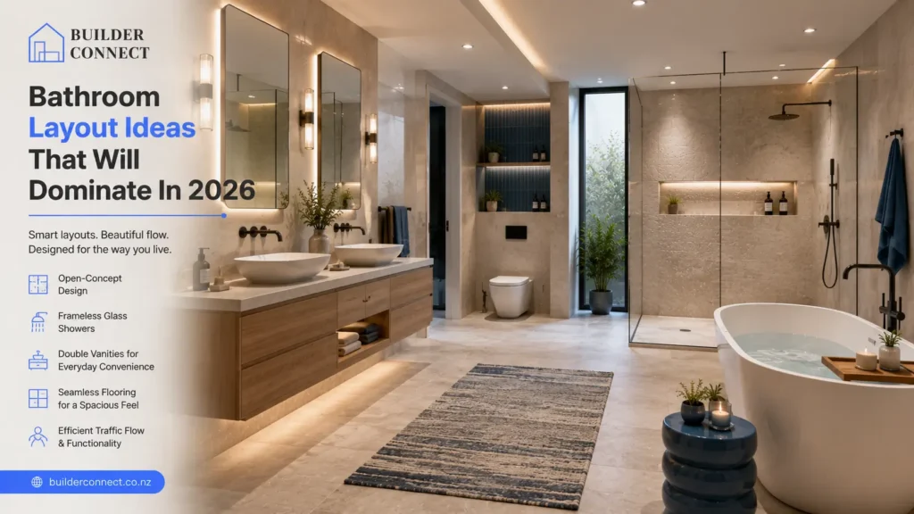 Modern bathroom layout ideas for 2026 with open and functional design.