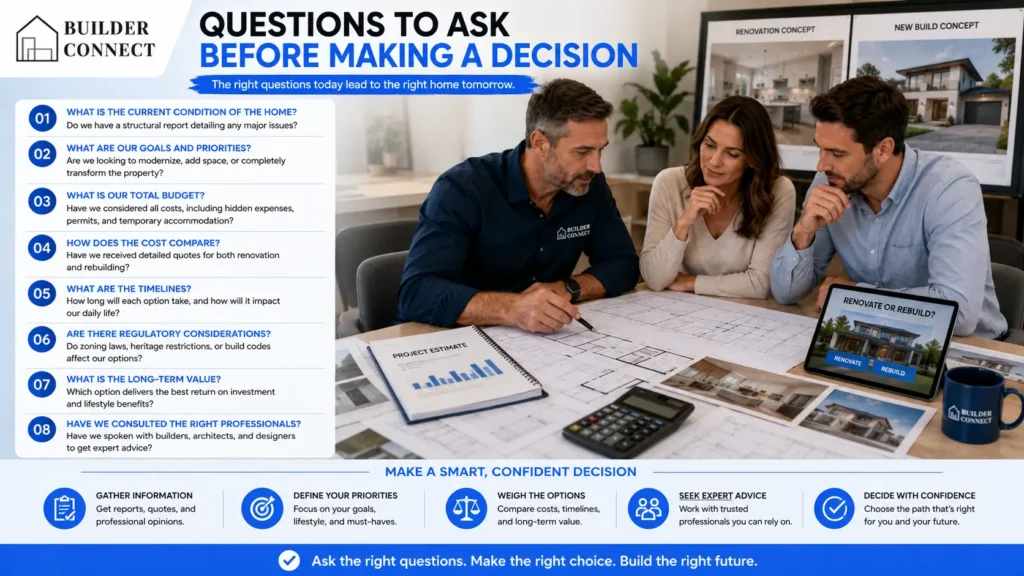 Important questions homeowners should ask before renovating or rebuilding.