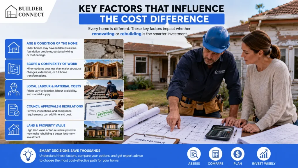 Factors affecting renovation and rebuild project costs.