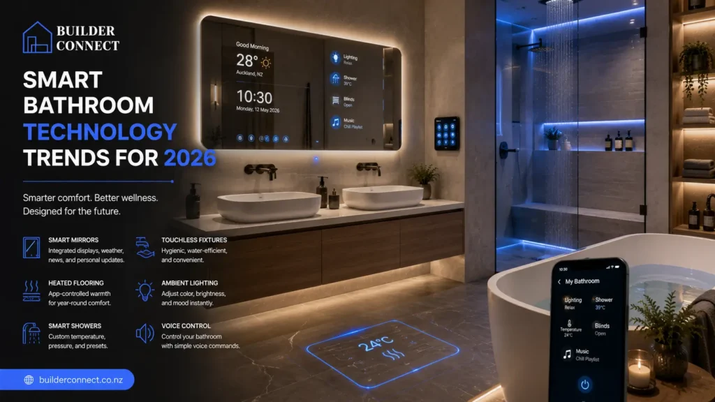 Smart bathroom technology trends for 2026 featuring intelligent fixtures and automation.