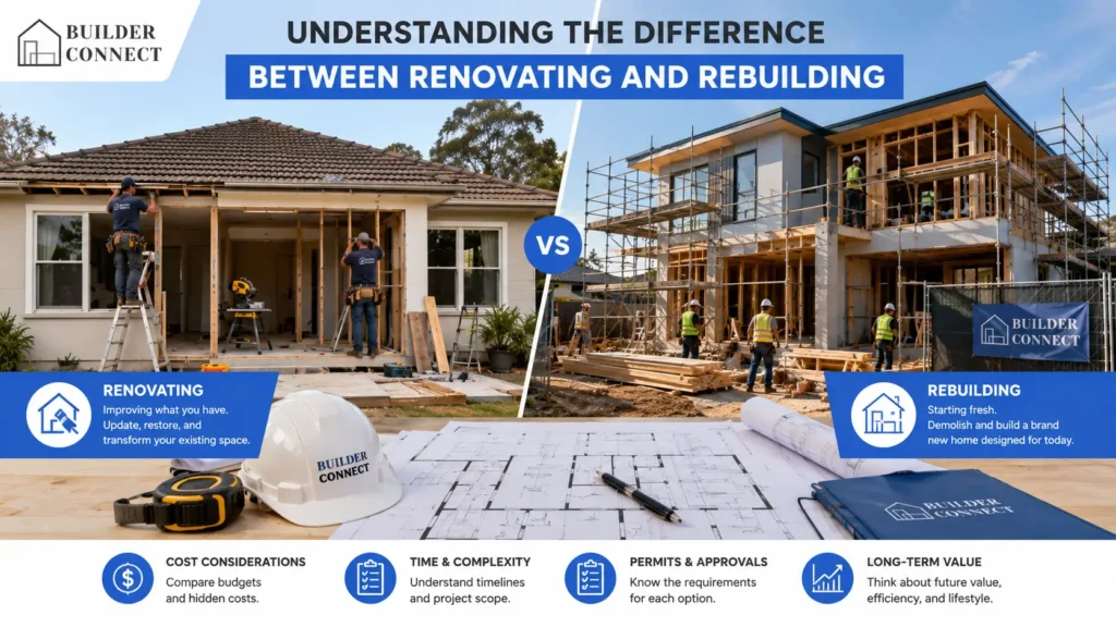 Comparison between renovating an existing home and demolishing to rebuild.