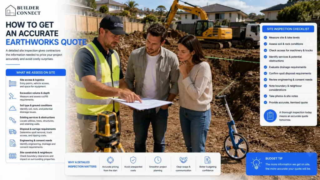 Professional Auckland earthworks site inspection before preparing a quotation.