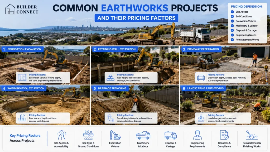 Different residential earthworks projects completed across Auckland.