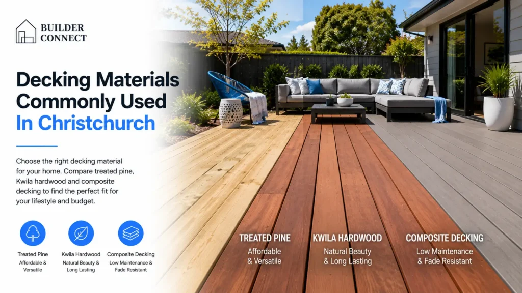 Comparison of treated pine, Kwila and composite decking materials in Christchurch.