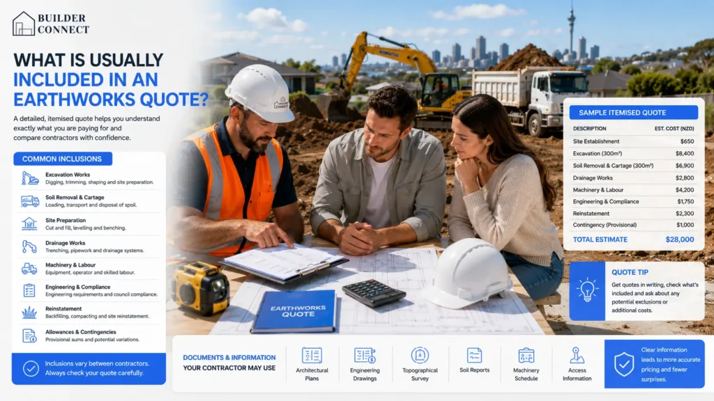 Earthworks contractor explaining an itemised excavation quote.