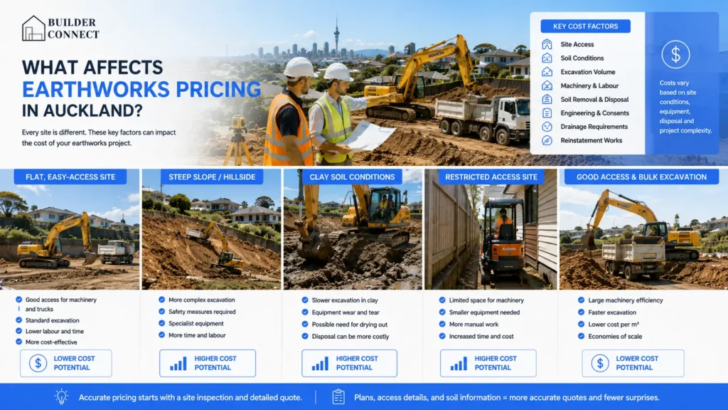 Factors that influence residential earthworks pricing in Auckland.