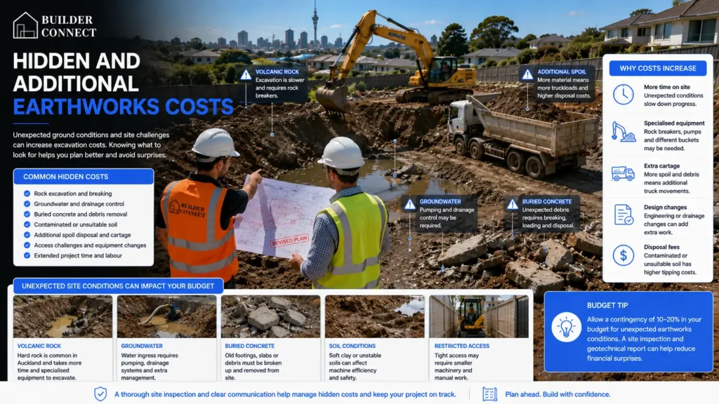 Unexpected site conditions increasing Auckland earthworks costs.