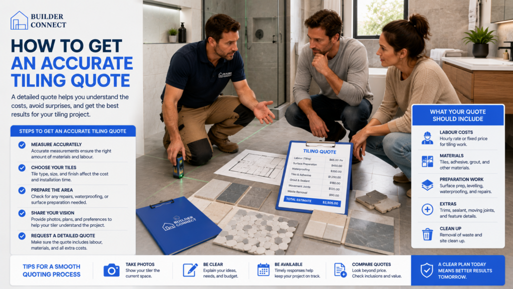 Homeowner getting an accurate tiling quote from a professional