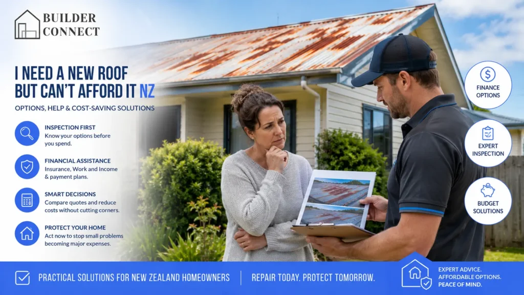 New Zealand homeowner discussing affordable roof replacement options with a roofing contractor.