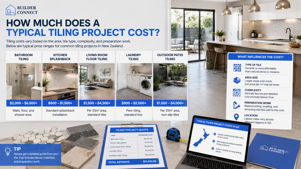 Typical tiling project costs for different areas of a New Zealand home