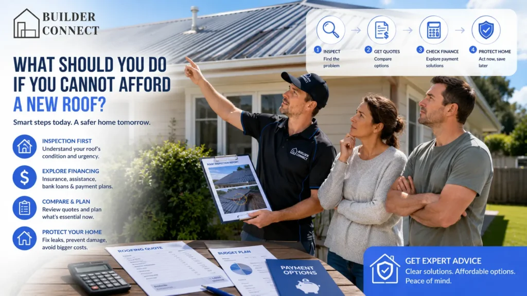 Roofer explaining roof replacement and repair options to homeowners in New Zealand.