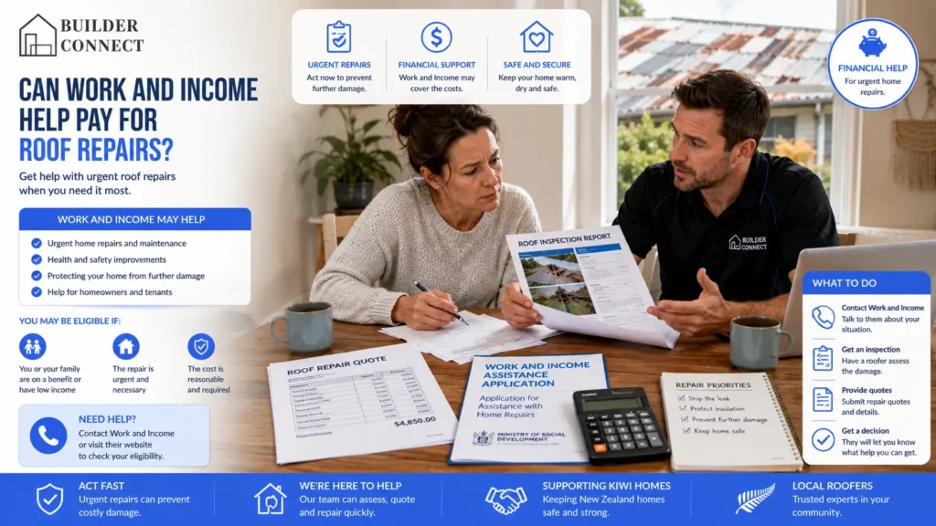 Homeowner exploring financial assistance for roof repairs in New Zealand.
